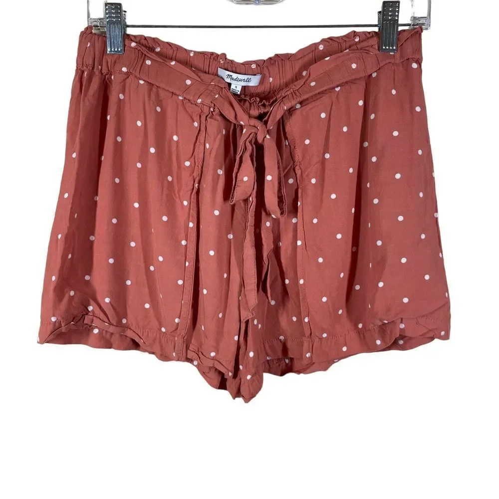 Madewell‎ Drapey Pull-On Shorts in Polka Dot Size Small Pink & White Drawstring